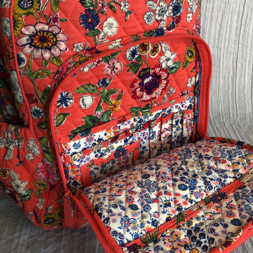 VERA BRADLEY XL Iconic Campus Coral Floral padded laptop tech backpack organizer - Picture 9 of 16